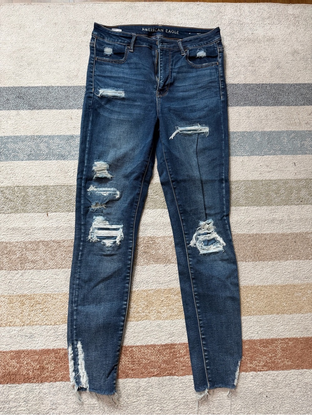 American Eagle Outfitters Dark Blue Distressed Skinny Jeans